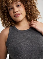 Embroidered High-Neck Rib Tank