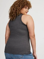 Embroidered High-Neck Rib Tank