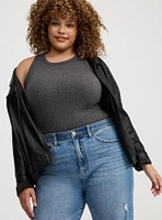 Embroidered High-Neck Rib Tank