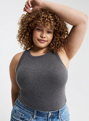 Embroidered High-Neck Rib Tank