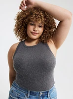 Embroidered High-Neck Rib Tank