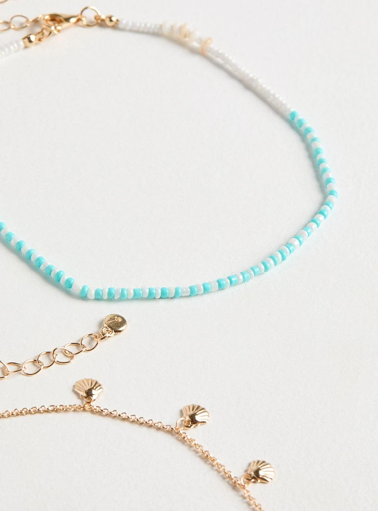 Beaded Shell Anklet Set