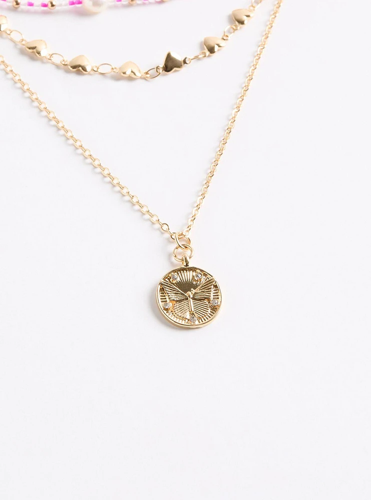 Pearl & Beaded Coin Layered Necklace