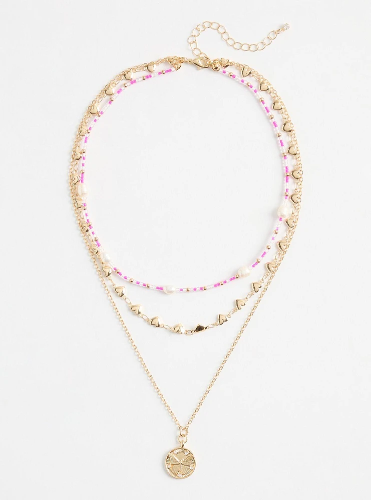 Pearl & Beaded Coin Layered Necklace
