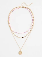 Pearl & Beaded Coin Layered Necklace