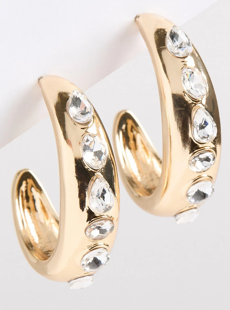 Stone Oval Hoop Earrings