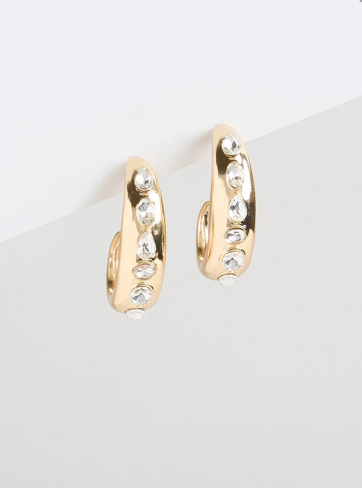 Stone Oval Hoop Earrings