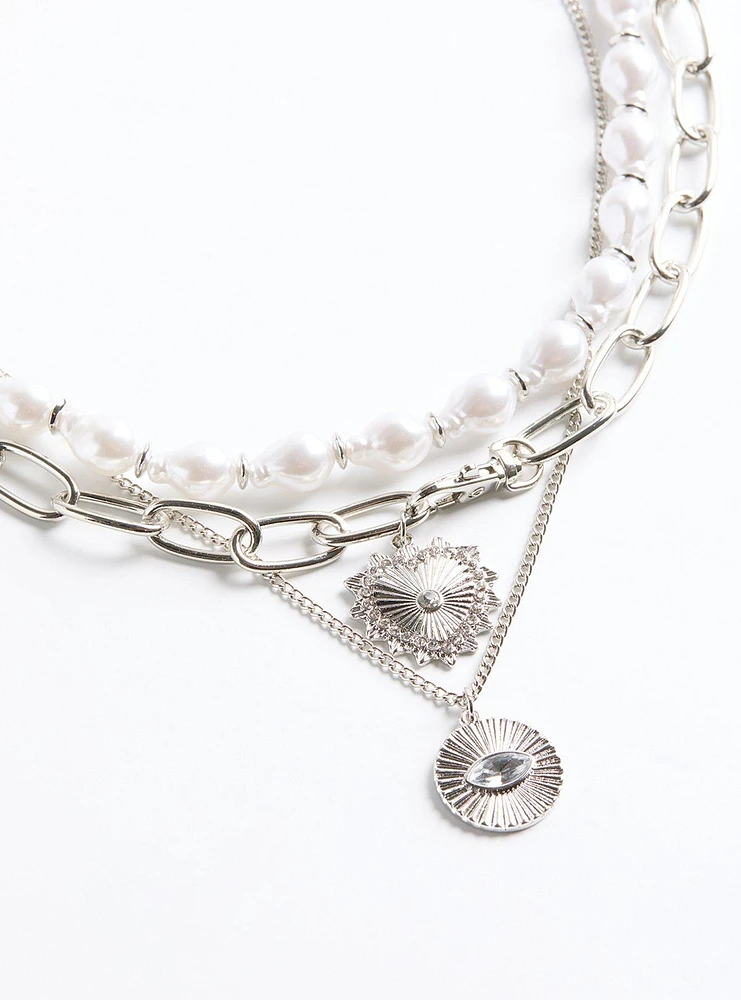 Pearl Disc Layered Necklace