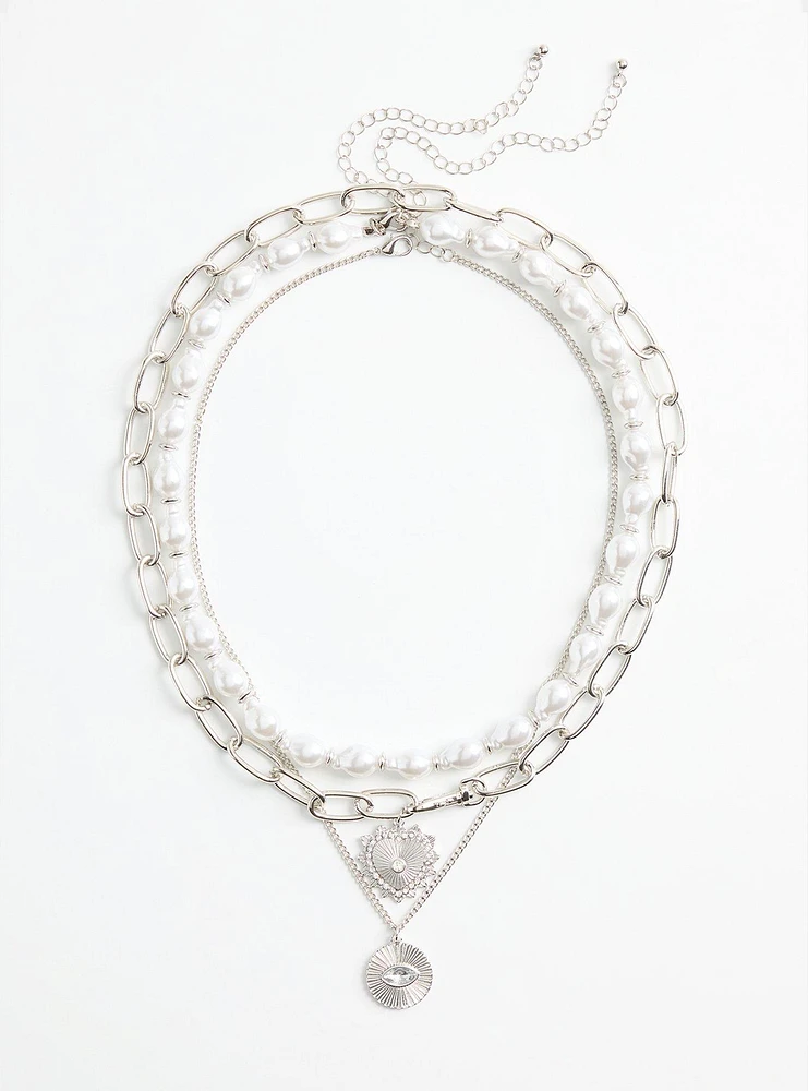 Pearl Disc Layered Necklace