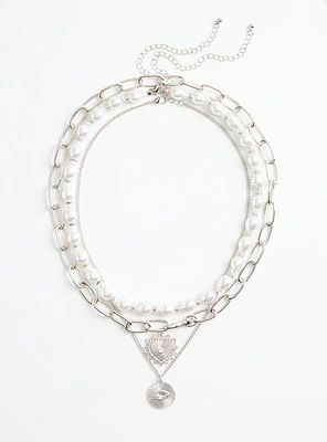 Pearl Disc Layered Necklace