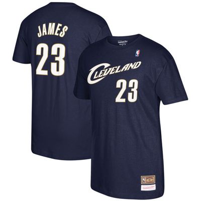 Men's Cleveland Cavaliers LeBron James Mitchell & Ness Hardwood Classics Retro Name Number T-Shirt Navy