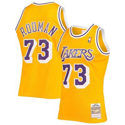 Los Angeles Lakers Dennis Rodman Mitchell & Ness 1998-99 Gold Hardwood Classics Swingman Jersey