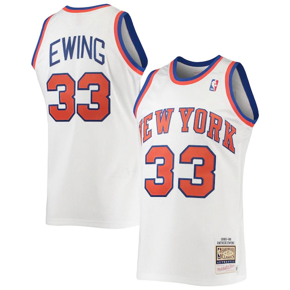 New York Knicks Patrick Ewing Mitchell & Ness 1985-86 White Hardwood Classics Swingman Jersey