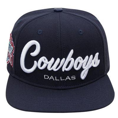 Dallas Cowboys Pro Standard Blue Script Wordmark Super Bowl Champion Patch Snapback Hat Pink Under Visor