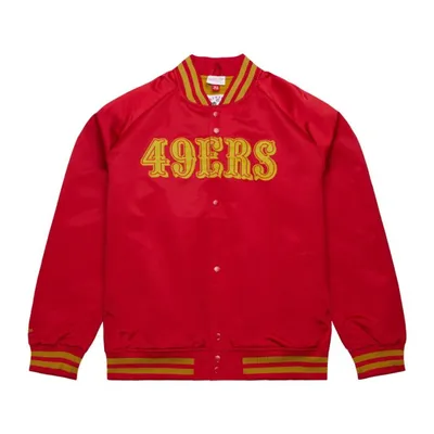 Men's San Francisco 49ers Mitchell & Ness Lightweight Scarlet and Gold Satin Jacket