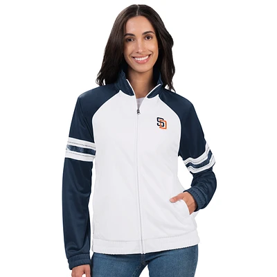 San Diego Padres Womens Full Zip 2 Sided Tone White And Navy Track Jacket GIII Carl Banks