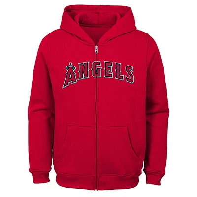 Los Angeles Angels Youth Red Wordmark Full Zip Hoodie