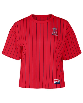 Los Angeles Angels Womens Crop Tee Pinstripe New Era