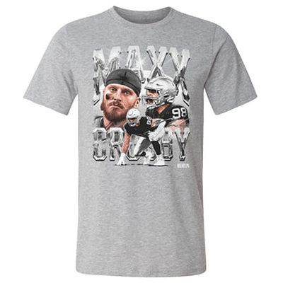 Las Vegas Raiders Mens Grey Maxx Crosby #98 Three Head Action Players T Shirt by 500 Level