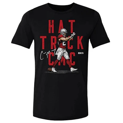 San Francisco 49er Mens Black Christian McCaffrey #23 Hat Trick Players T Shirt by 500 Level