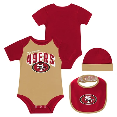 San Francisco 49ers Red and Tan Infants Dynamic Duo Onsie Bib Beanie Set by Outerstuff