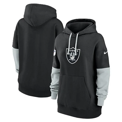 Las Vegas Raiders Mens Black  Nike Essential Fleece Pullover Hoodie with Contrast Sleeves