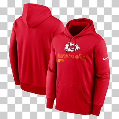 Kansas City Chiefs Mens Red Nike Therma Pullover Hoodie with Wordmark Logo