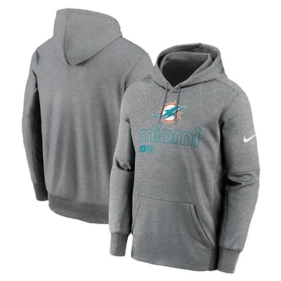 Miami Dolphins Mens Grey Nike Therma Pullover Hoodie with Wordmark Logo