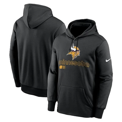 Minnesota Vikings Mens Black Nike Therma Pullover Hoodie with Wordmark Logo