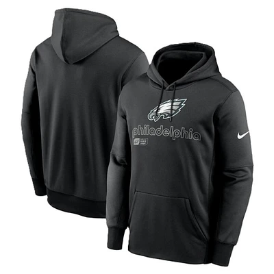 Philadelphia Eagles Mens Black Nike Therma Pullover Hoodie with Wordmark Logo