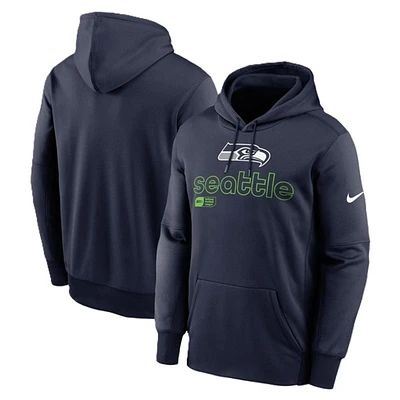 Seattle Seahawks Mens Black Nike Therma Pullover Hoodie with Wordmark Logo