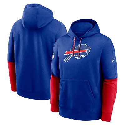 Buffalo Bills Mens Royal Blue and Red Nike Club Pullover Two Toned Hoodie with Alternate Sleeves