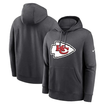 Kansas City Chiefs Mens Anthacite Grey Nike Club Pullover Hoodie with Primary Logo