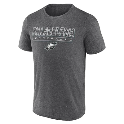 Philadelphia Eagles Mens Charcoal Heather Poly Quick Repeat Crewneck Tee with Name Logo