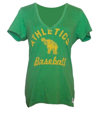 Nike Women's Green, Gray Oakland Athletics Cooperstown Collection Logo Tri-Blend Mid V-Neck T-Shirt