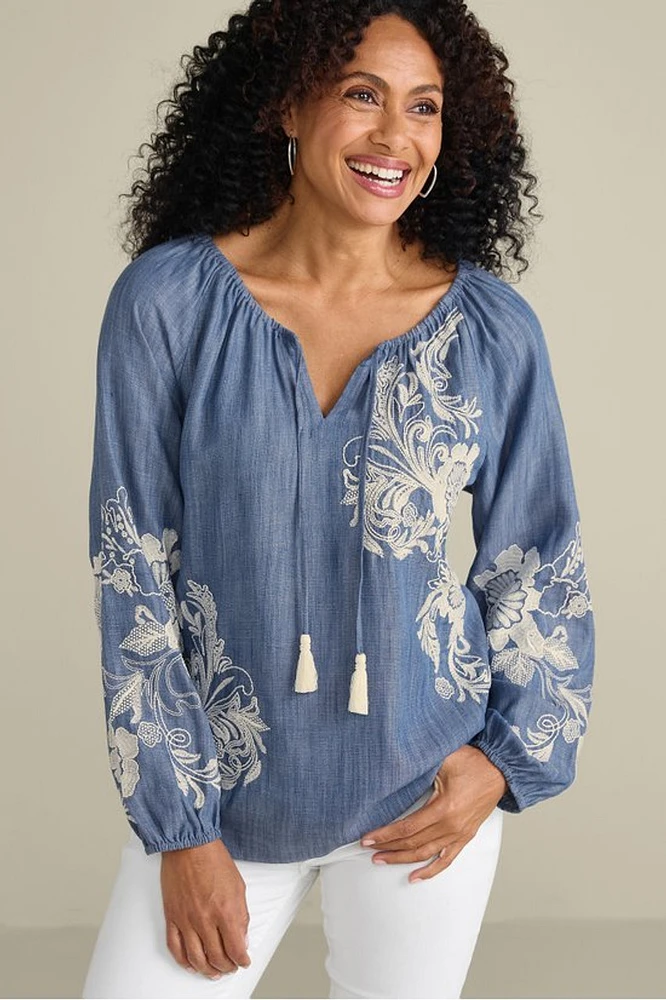 Diya Embroidered Tencel™ Peasant Top