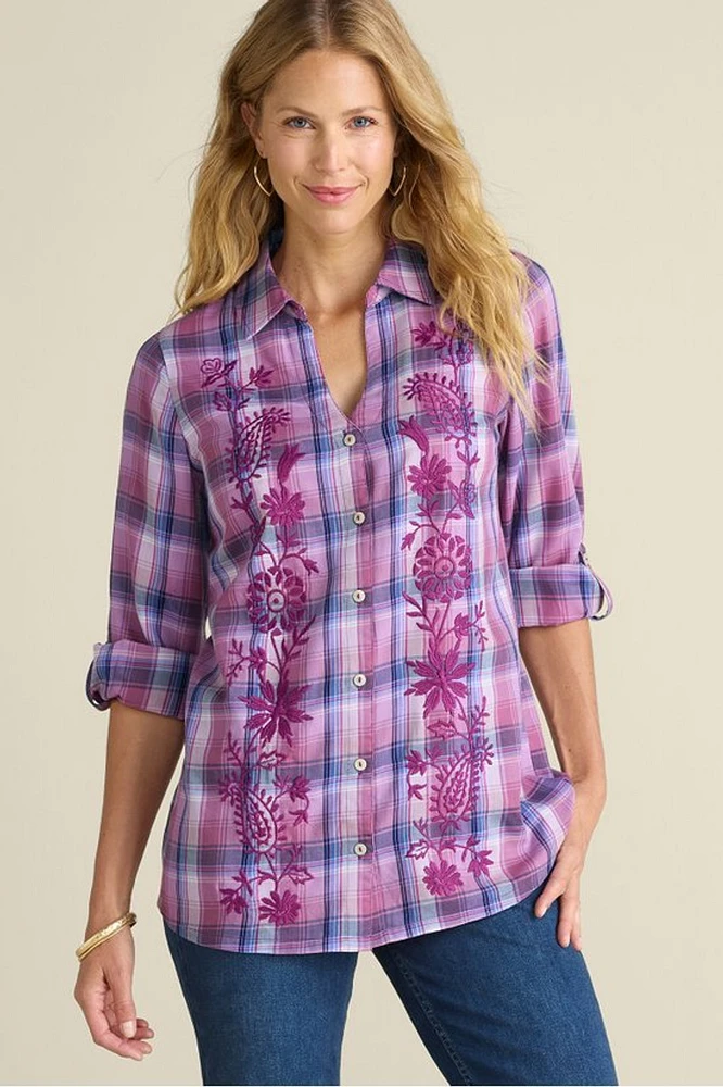 Gracie Embroidered Plaid Big Shirt