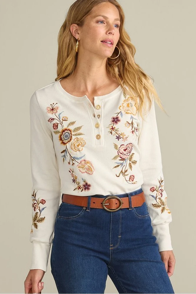 Krissy Embroidered Waffle Pullover