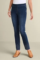 Ultimate Denim Crystal Pull-On Slim Leg Jeans