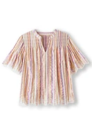 Ciel Metallic Stripe Eyelet Top