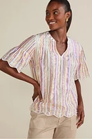 Ciel Metallic Stripe Eyelet Top