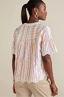 Ciel Metallic Stripe Eyelet Top