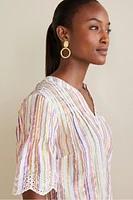 Ciel Metallic Stripe Eyelet Top