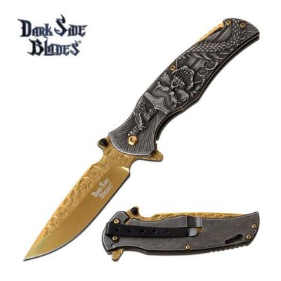 Dark Side Skull Dragon SW Gold Blade AO Pocket Knife