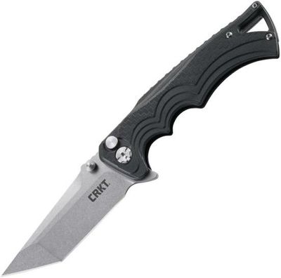 CRKT BT Fighter Manual Knife Plunge Lock Black GFN [3.625" Stonewash 8Cr13MoV] Tanto 5225