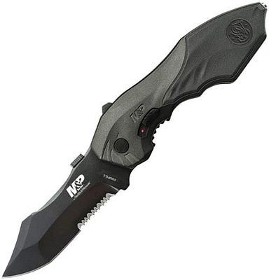 S&W MAGIC Spring Assisted Knife Liner Lock Black Aluminum [3.50" Black Serrated] Modified Clip Point