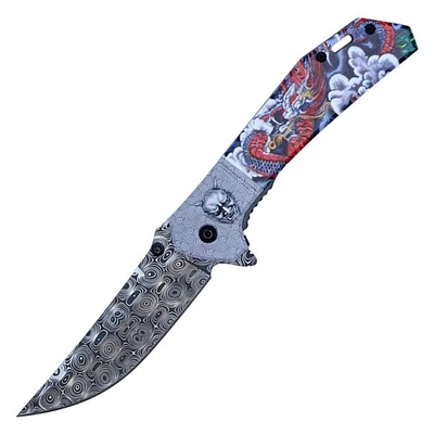 Air Dragon Damascus Etched Blade A/O Pocket Knife