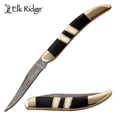 Elk Ridge Toothpick BK Pakkawood/ WT Bone Inlay Folding knife