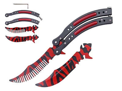 Butteryfly Training Knife Curve (Red Tiger Stripe) with Comb/Trainer Blade