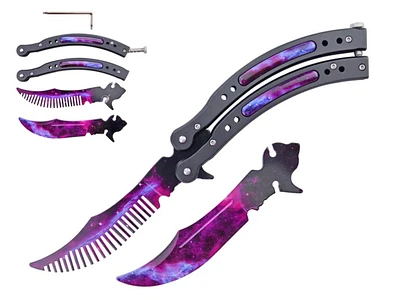 Butteryfly Training Knife Curve (Purple Galaxy/) with Comb/Trainer Blade